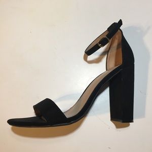 Black Faux Suede Block Heel Sandals